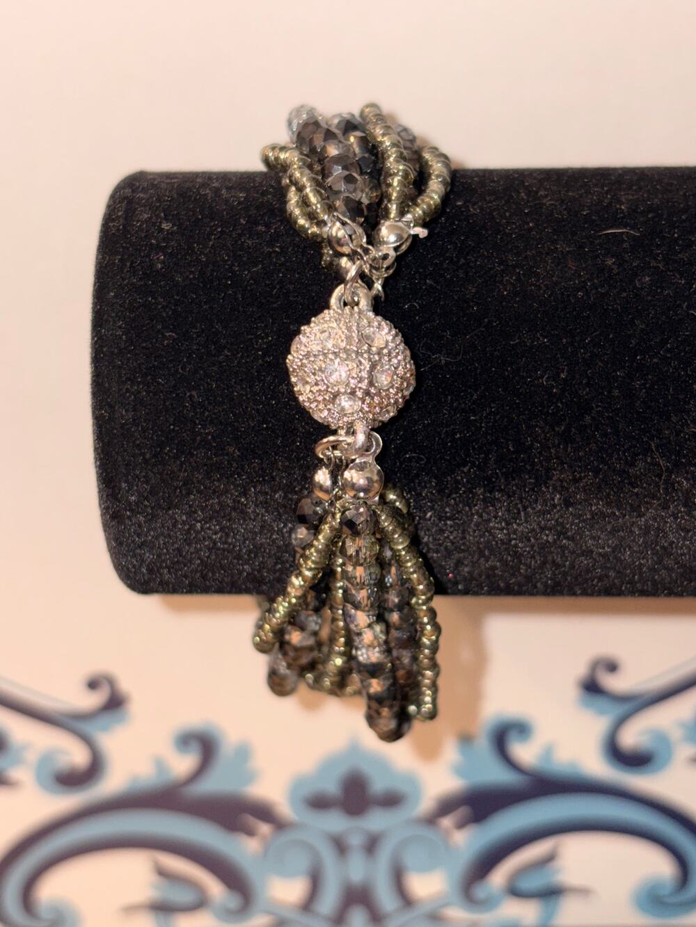 Smokey Topaz Crystal Twisted Strand Bracelet Pave Crystal Ball Accent
